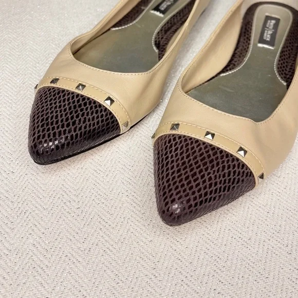 White House Black Market Tan Snakeskin Leather Pointy Toe Flats Shoes 8.5 - Picture 4 of 10
